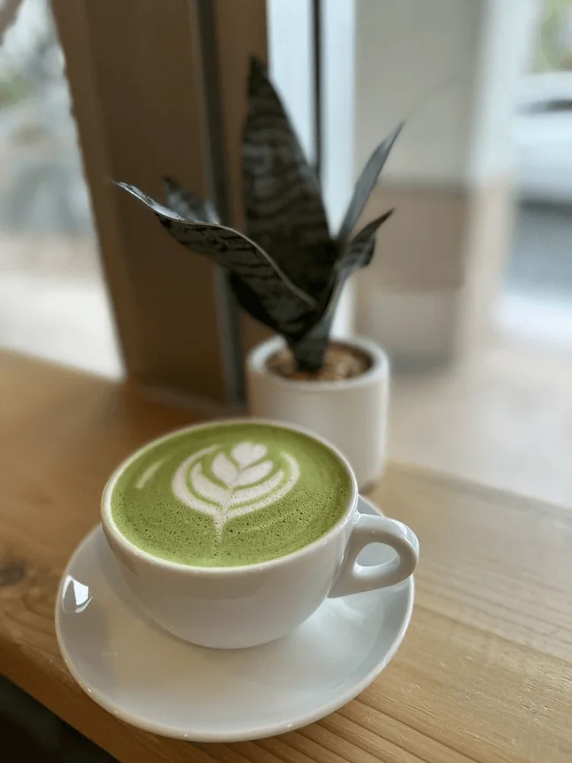 Matcha latte with leaf art